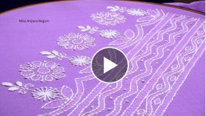 Lucknow Design Embroidery on Purple Fabric